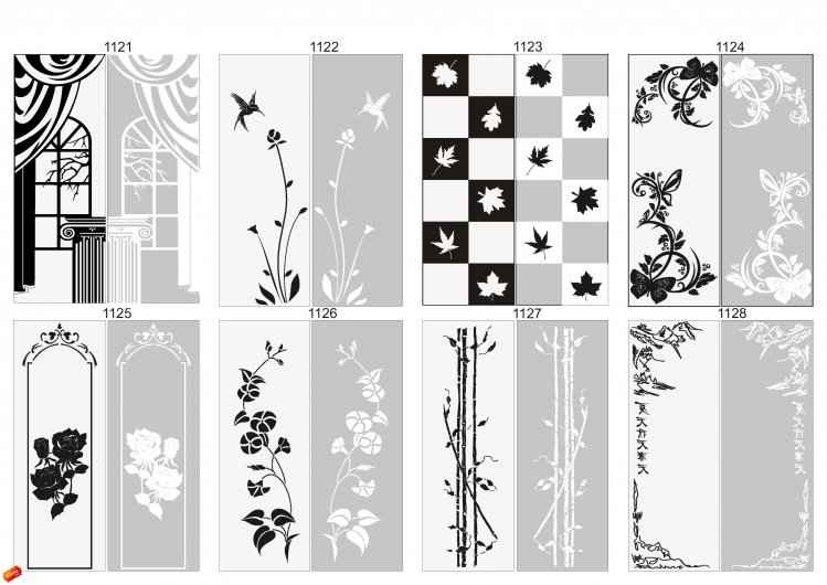 Художественный пескоструй: окно, колонны, кленовые листики, бамбук, розы, горы