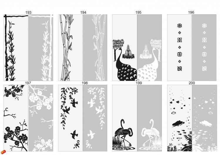 Художественный пескоструй: бамбук, павлин, фонтан, сакура, птикчи, цветы, рыбки, море